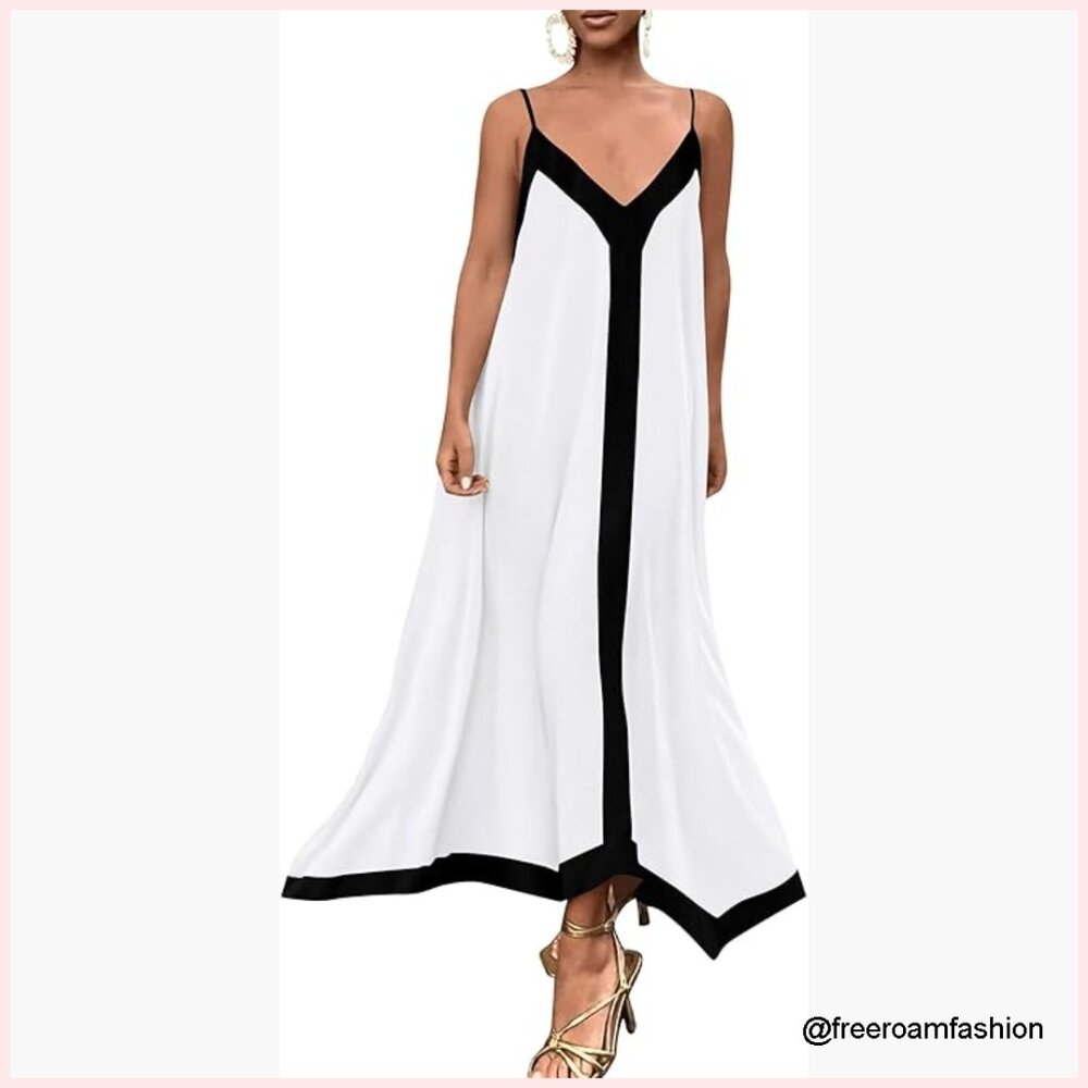 Women's Maxi Sundress V-Neck Spaghetti Strap Flowy Formal Party Beach Vacation